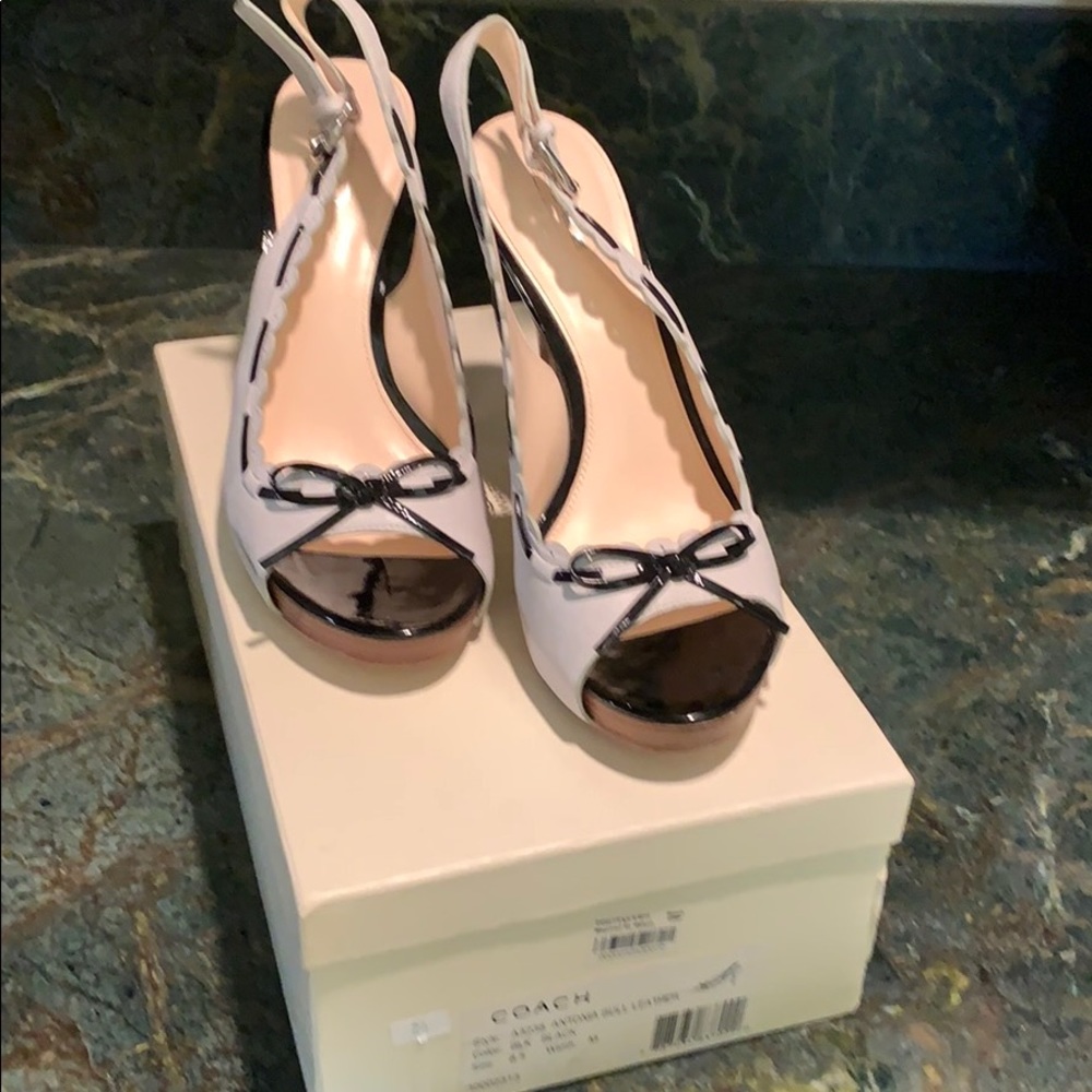 Coach cream and black patent slingback
